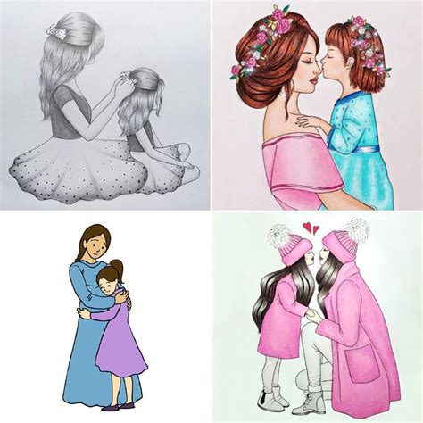 mom daughter sketch|mother and daughter drawings easy.